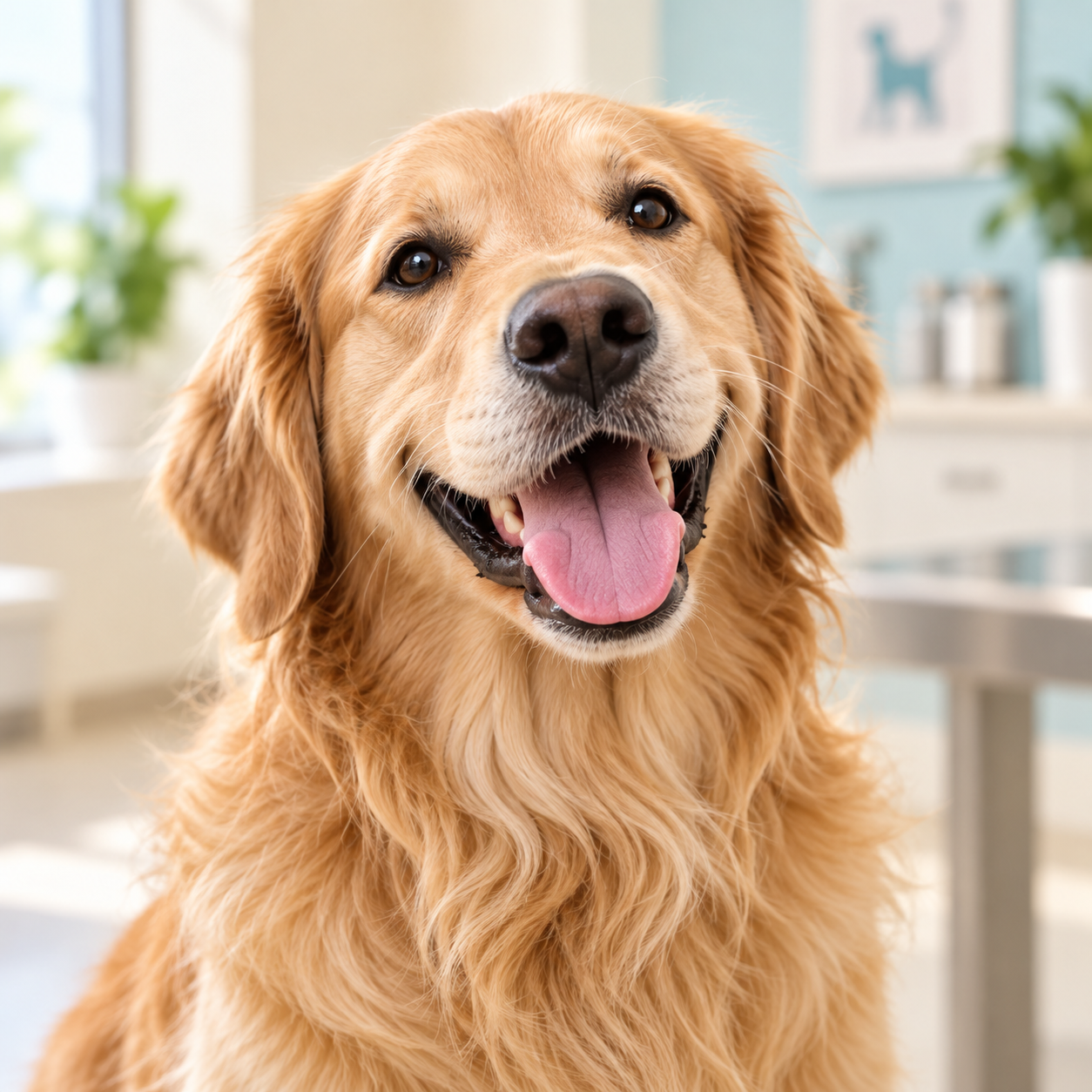 Happy golden retriever smiling